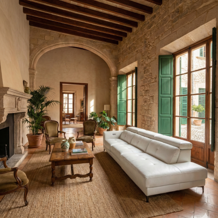 285cm Leather Sofa with Sliding Section, Model Sauri