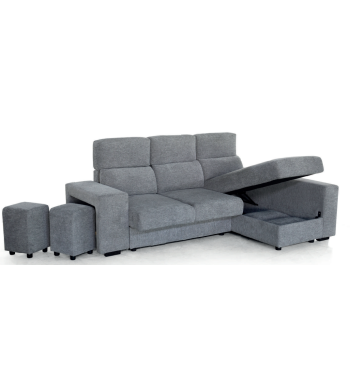 Sofá Tamara: Confort y Versatilidad. 232 cm, arcón y 2 puffs. Solo 699€.